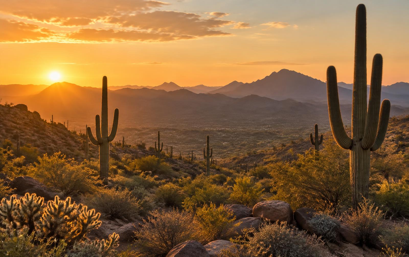 Sonoran desert at golden hour outside Phoenix, Arizona