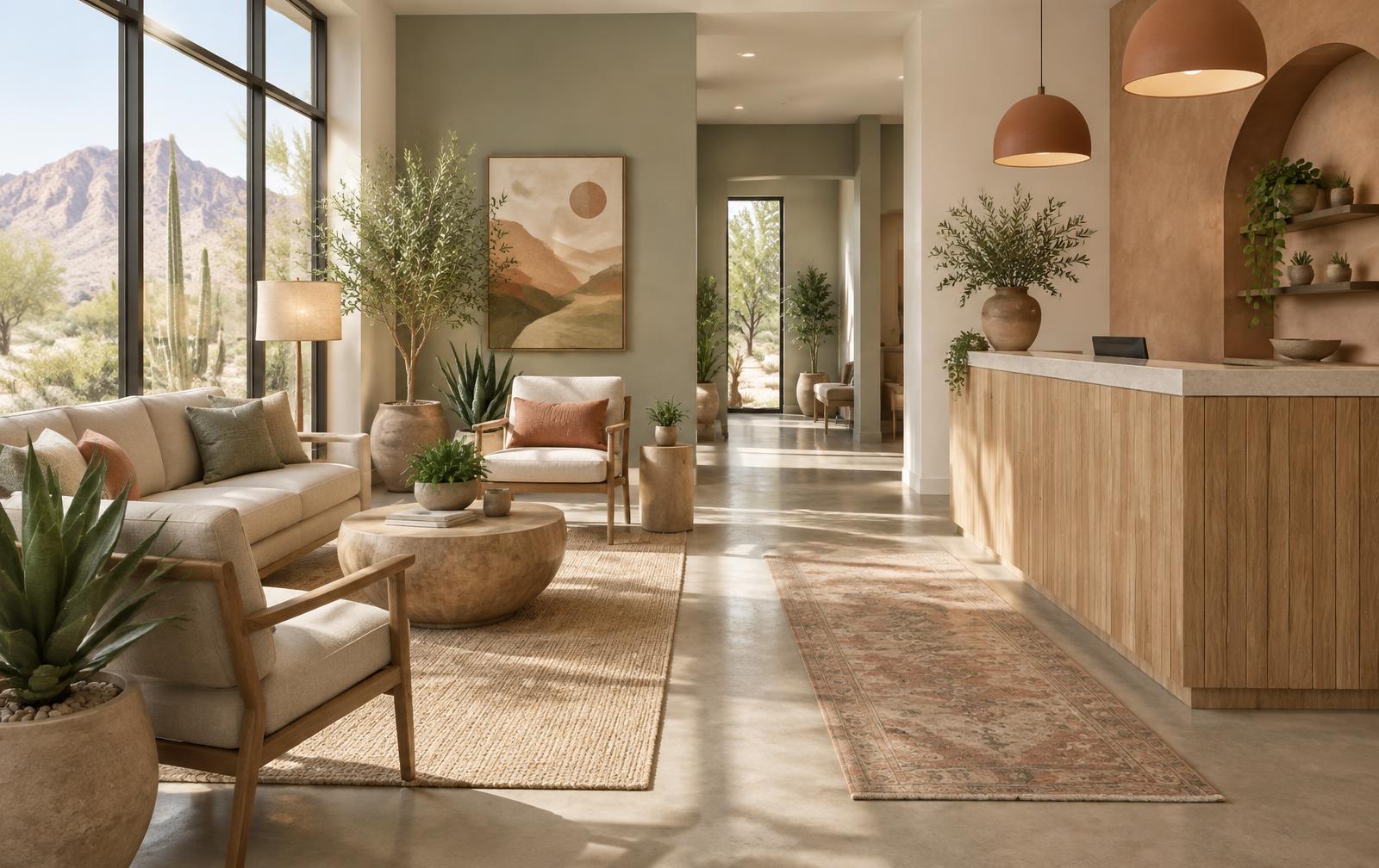 Sunlit reception area of an Arizona TMS therapy clinic